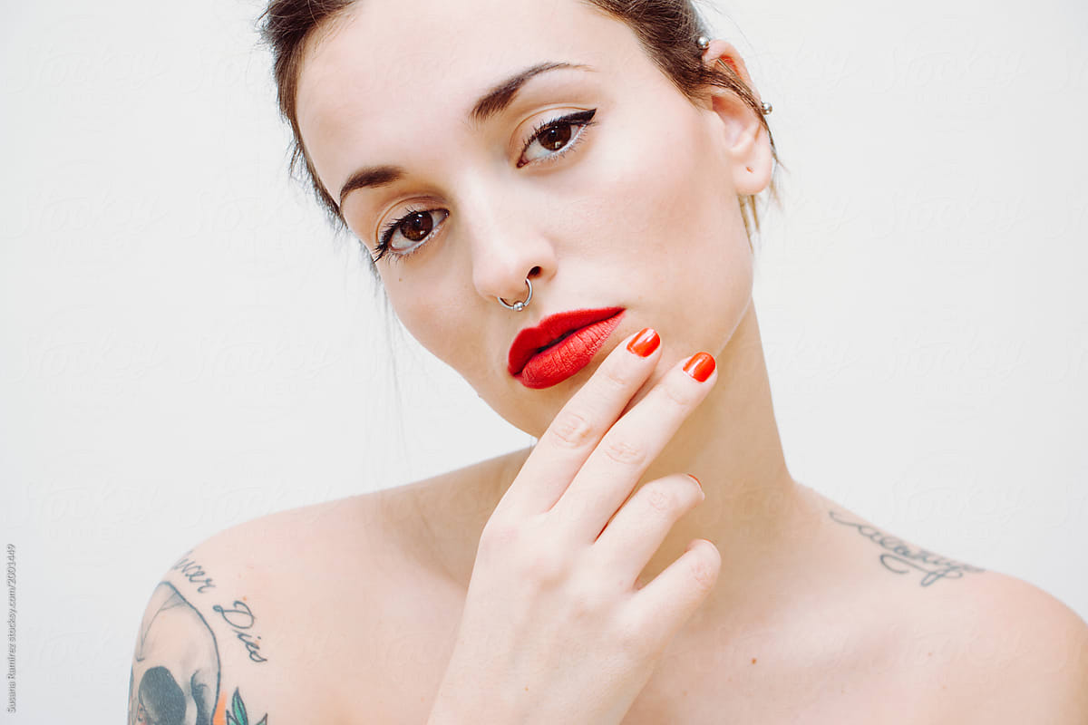 Portrait Of Beautiful Woman With Painted Lips By Stocksy Contributor