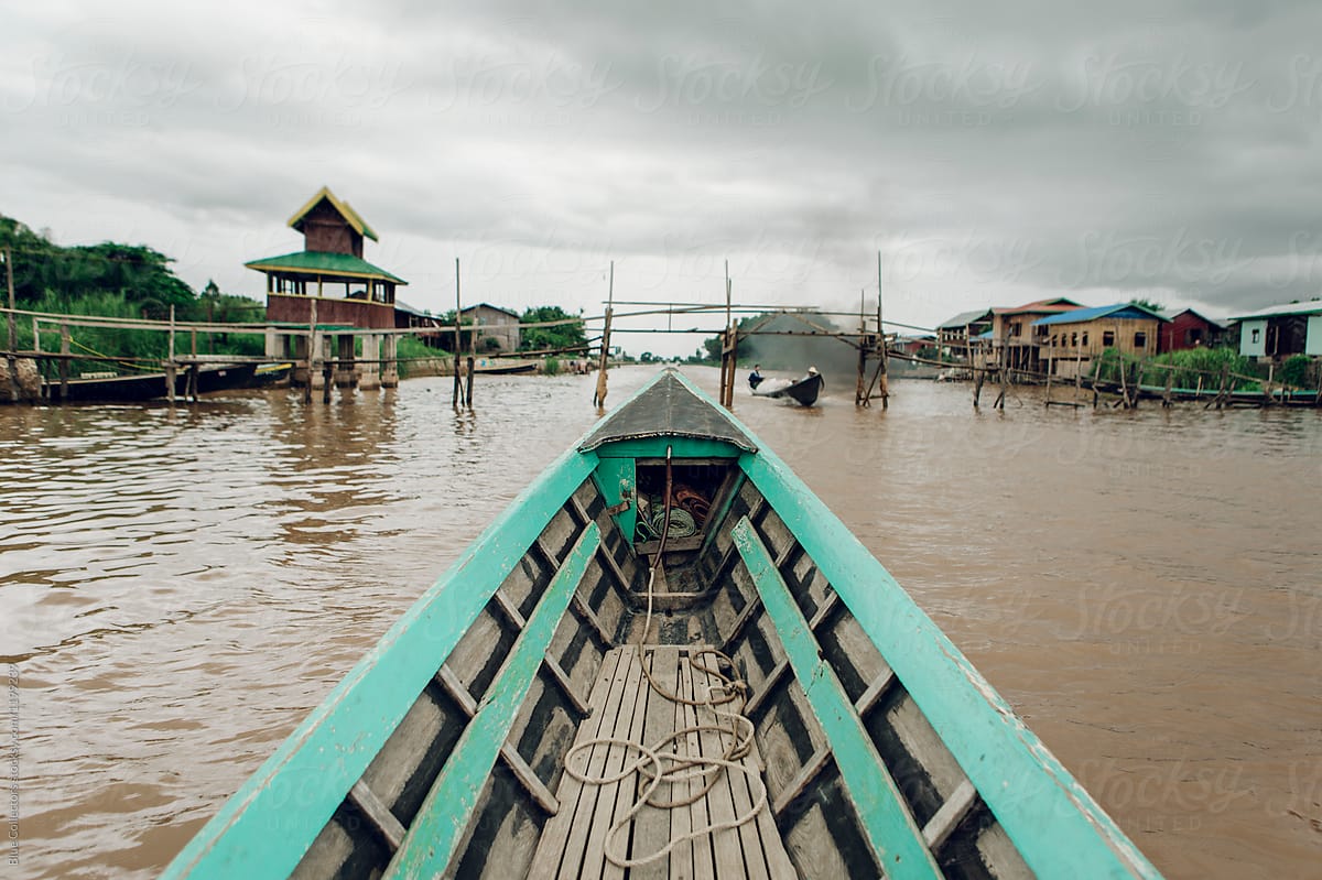 Flootable Village View From The Boat In Inle Lake Of Myanmar Del Colaborador De Stocksy Blue