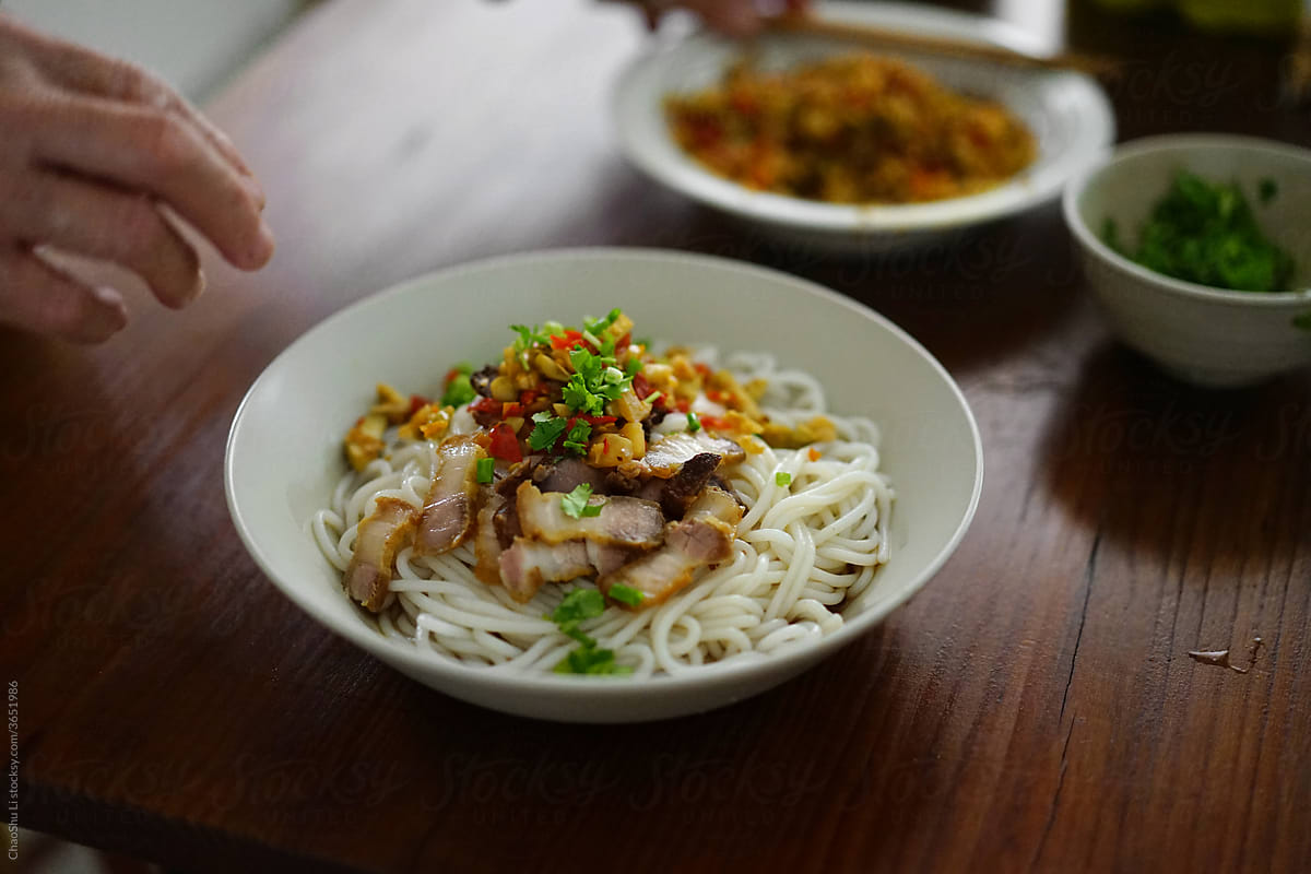 Home made delicious Chinese food Guilin rice noodles, at home