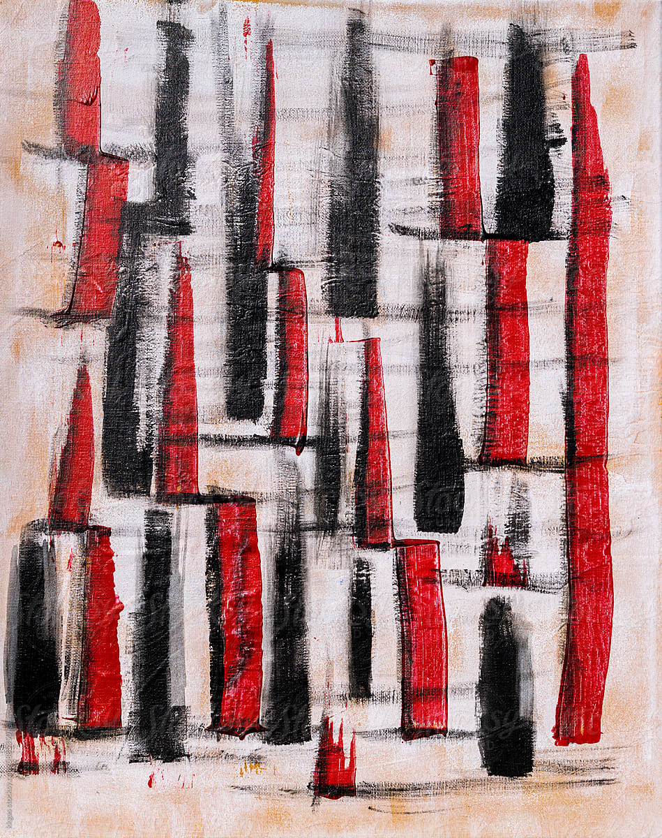 Abstract painting in red white and black