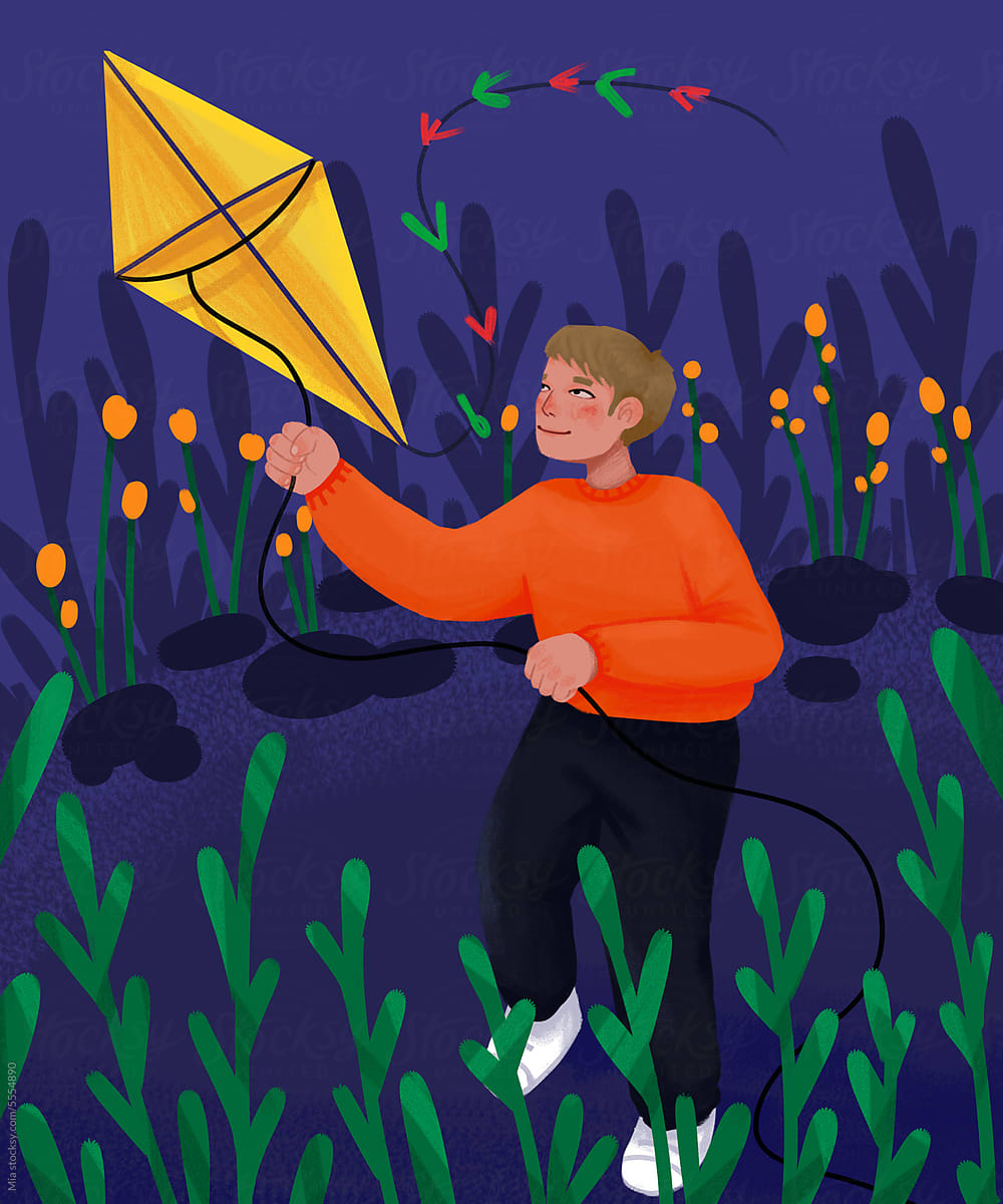 Young boy with Kite Amidst Nature\'s Serenity