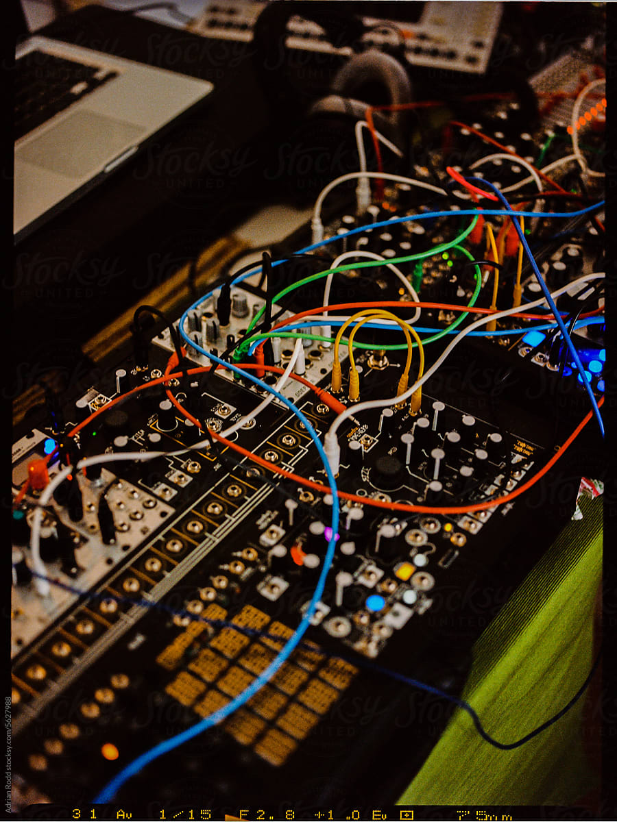 Close-Up of a Modular Synthesizer in a Studio