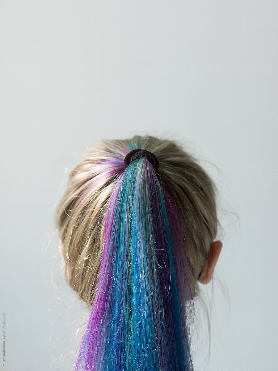 Colorful hair in ponytail