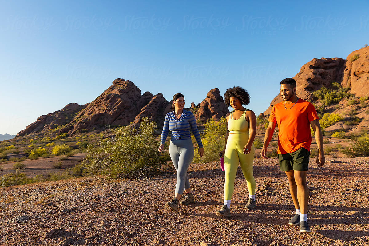 Healthy stride for hikers in Arizona Desert landscape