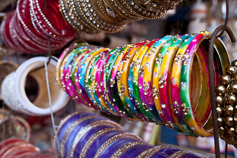 colorful bangles selling in a local market