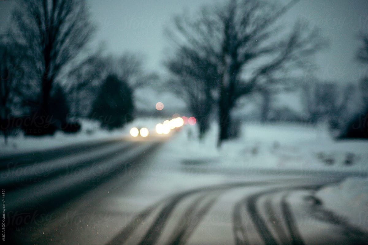 Snow Covered Roads On A Cold Winter Night