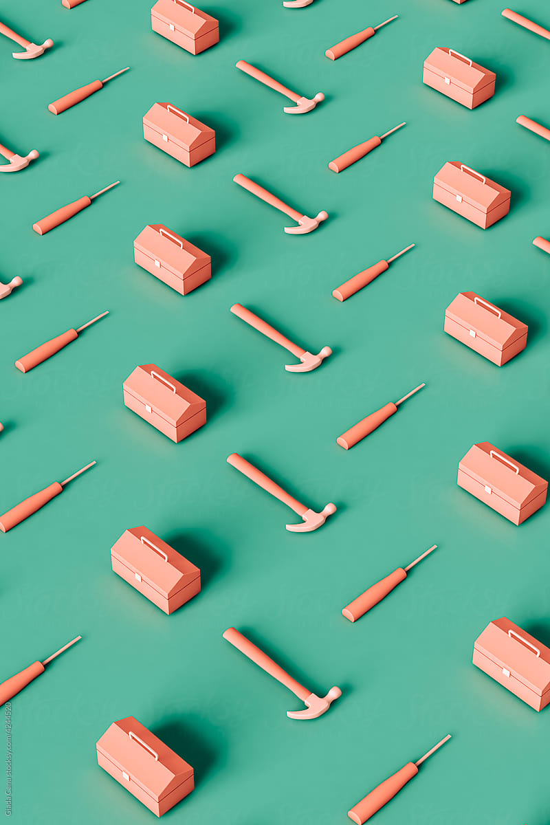 Vertical Pattern Of Toolboxes Screwdrivers And Hammers By Stocksy vertical pattern of toolboxes screwdrivers and hammers by stocksy