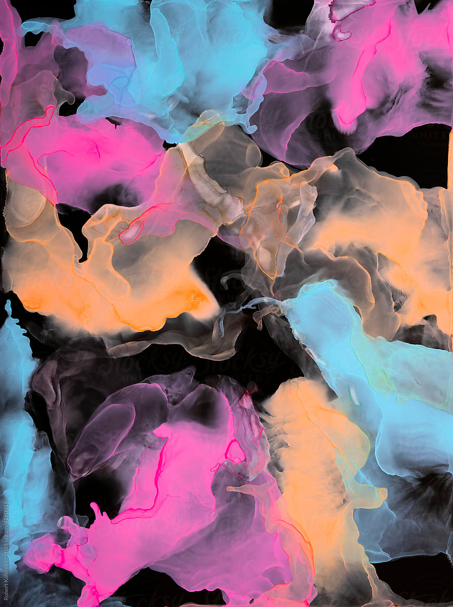 Abstract made of opaque pastel alcohol inks on black