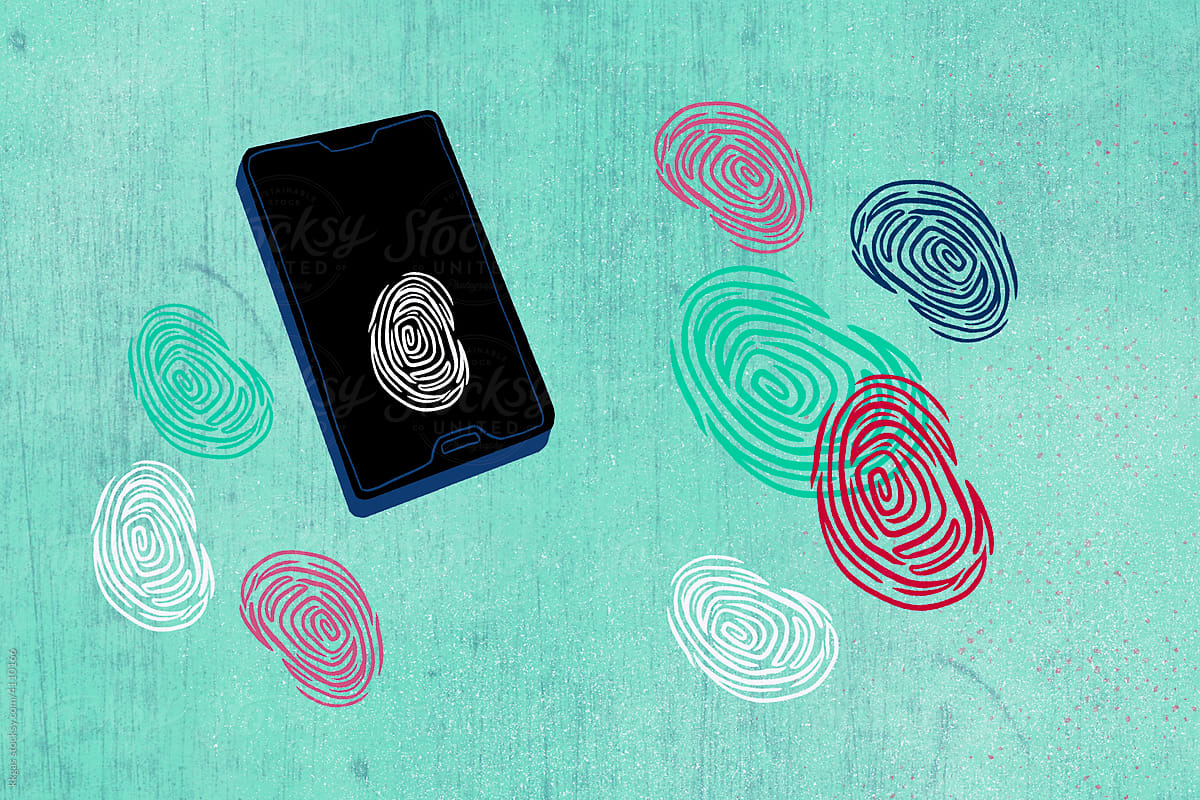 Biometric phone security concept illustration