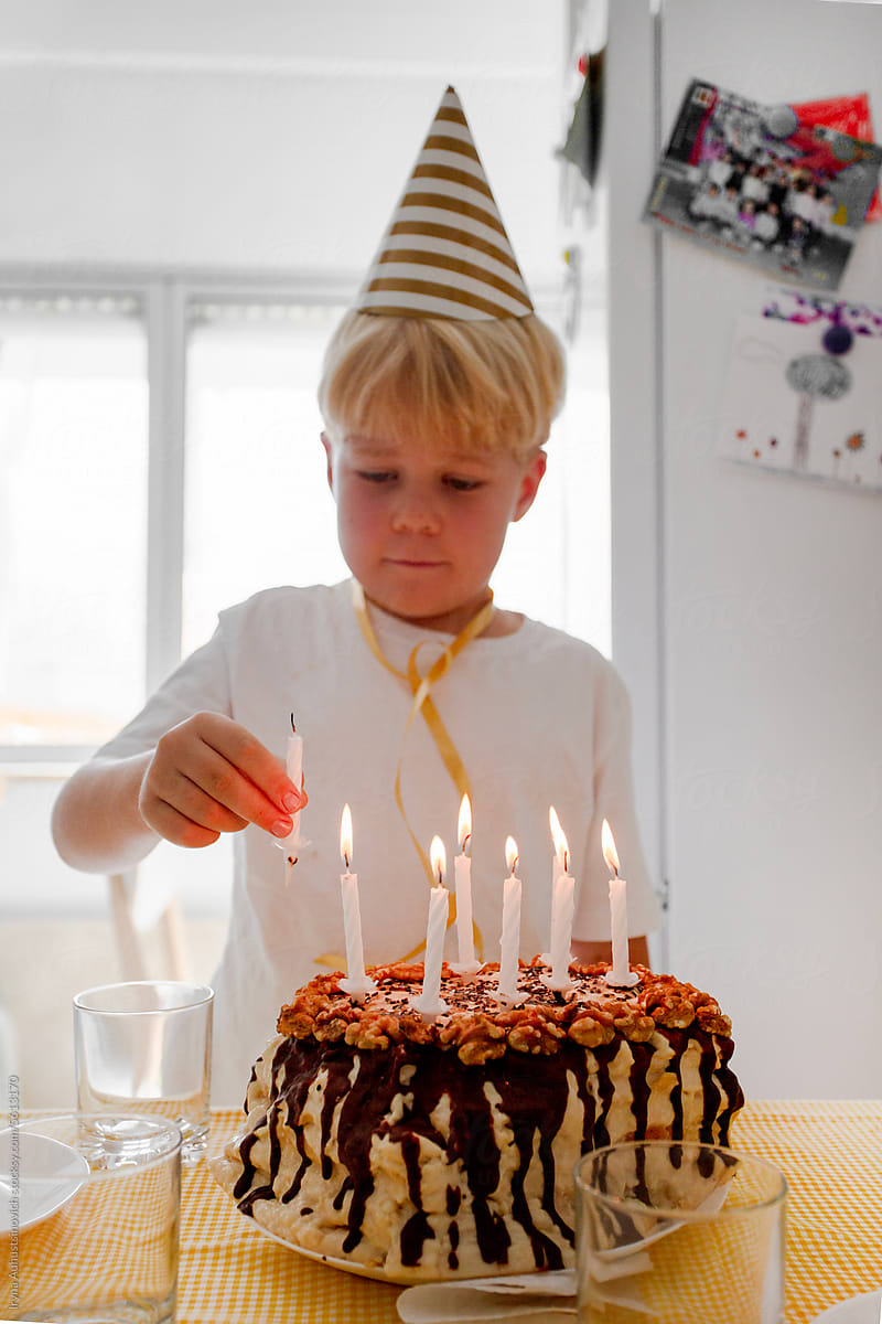 boy with birthday cake