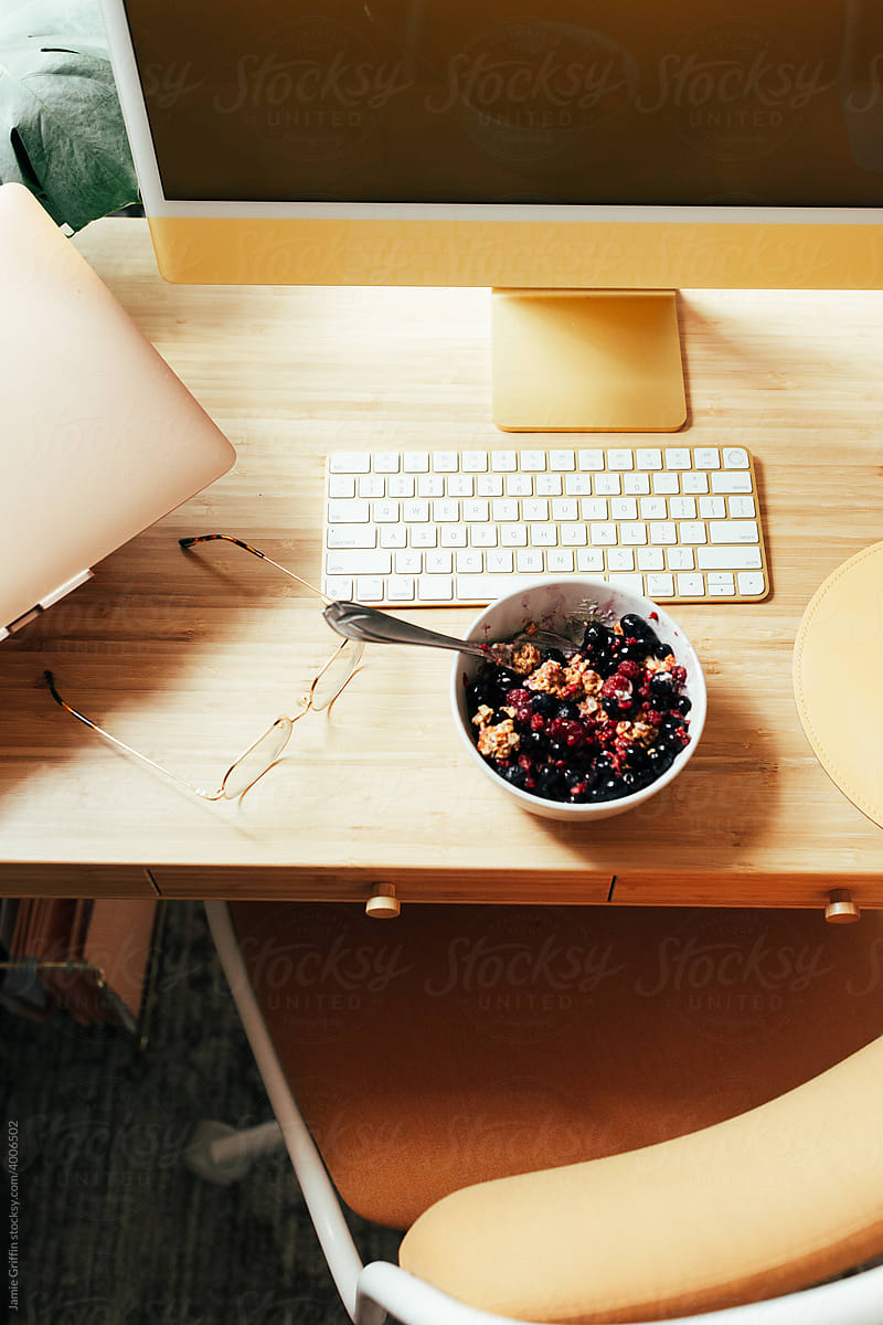 Working from home with Breakfast at your desk.