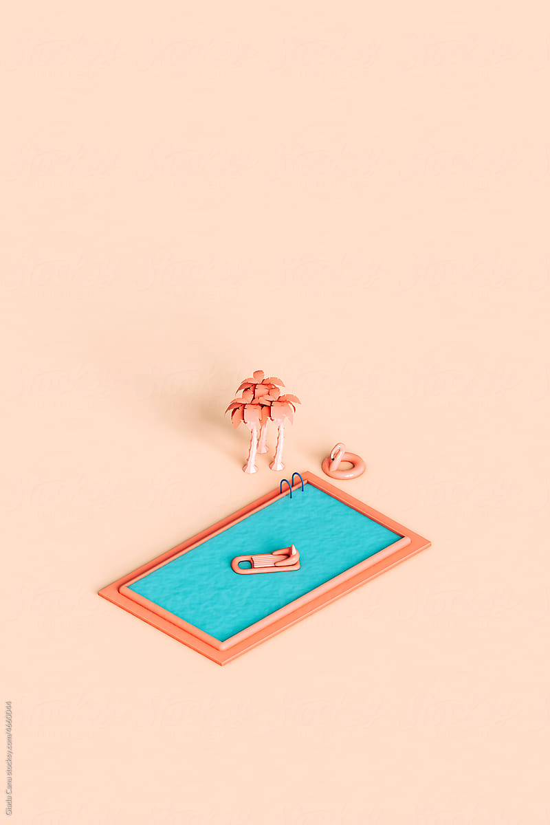 a swimming pool on a pink background