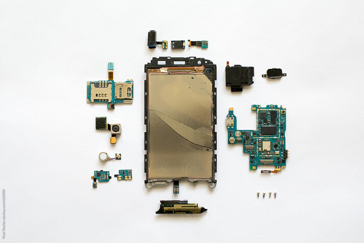 Smartphone parts on white