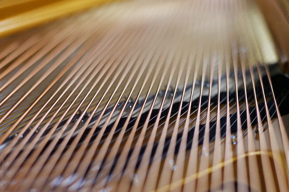 piano strings closeup