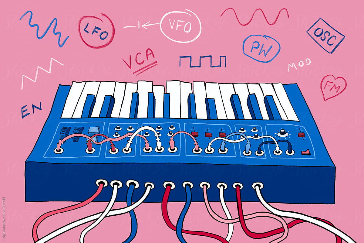 Blue Analog synthesizer illustration