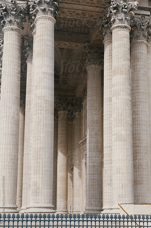 Portico of the Pantheon with corinthian columns in Paris, France