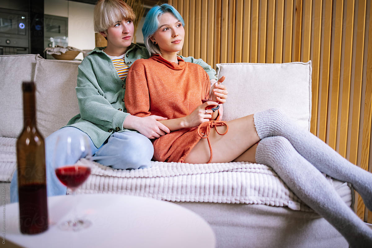 Girls spending time with glass of wine
