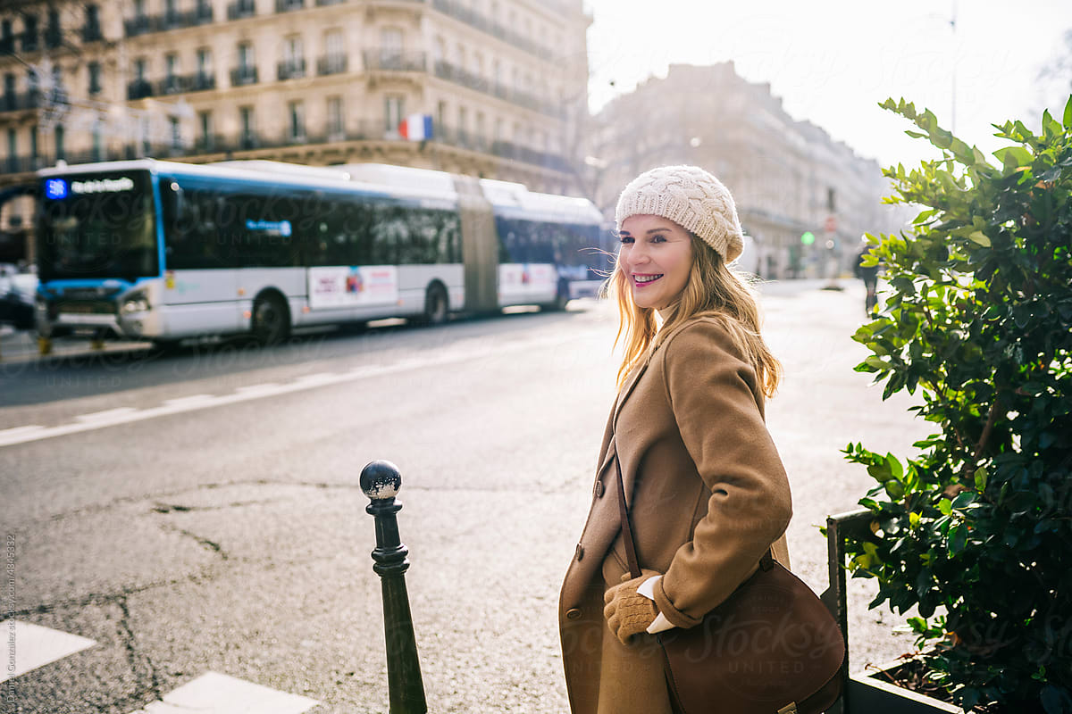 Stylish woman on street in Paris