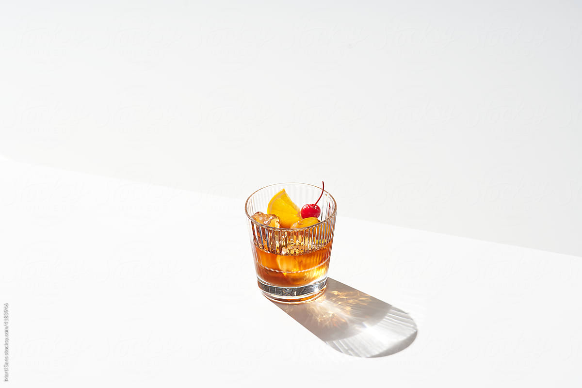 Glass of old fashioned cocktail