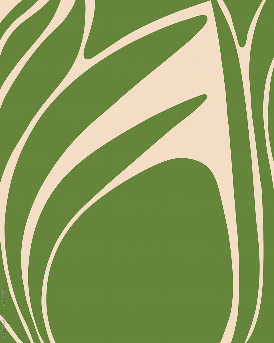 Modern Abstract Botanical Design In Green