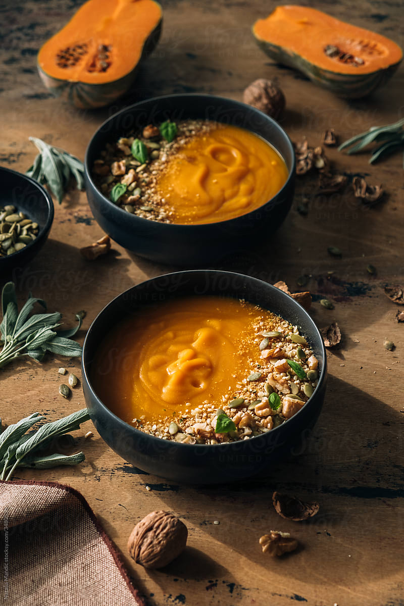 Pumpkin and red lentils creamy soup