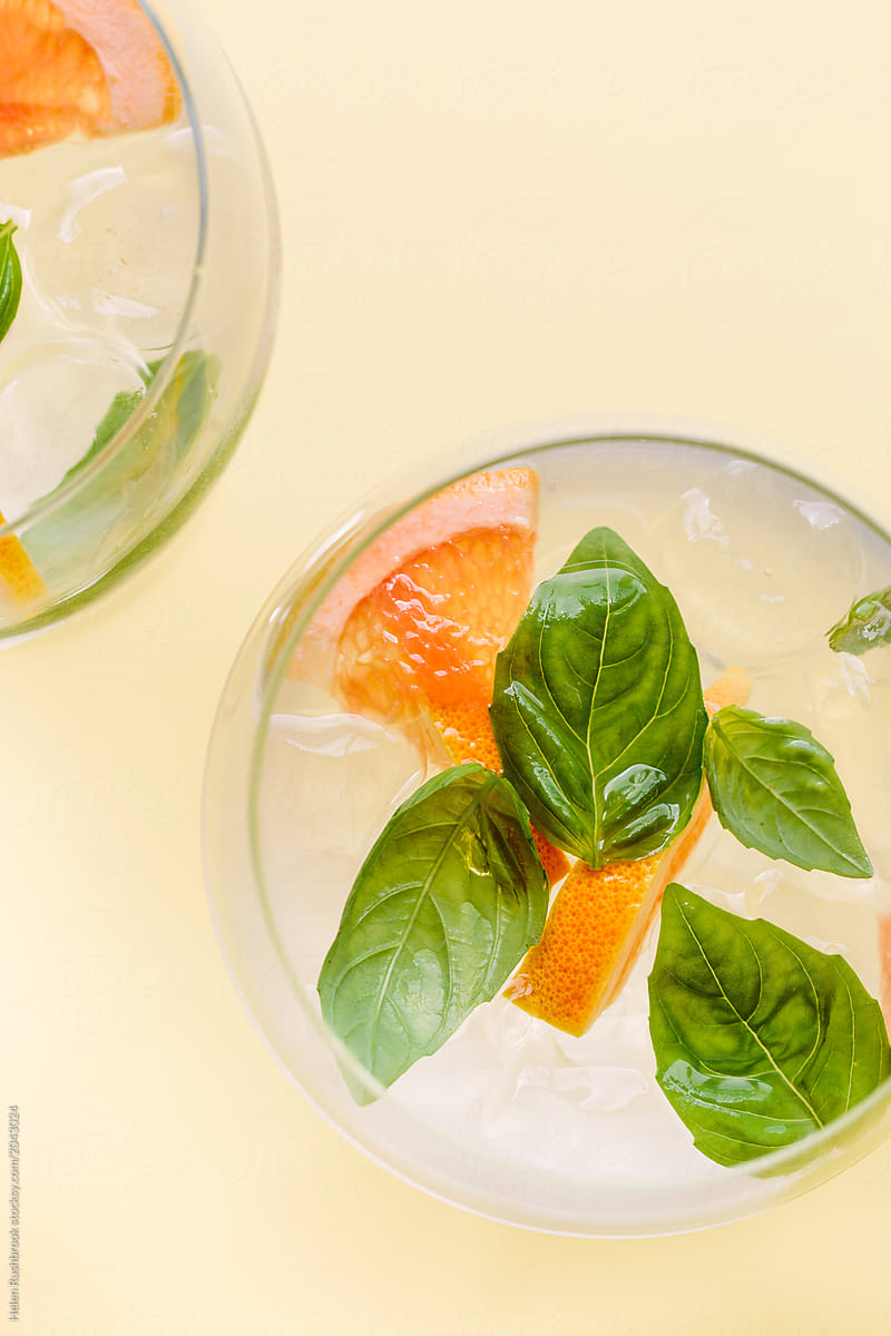 Gin and Tonic with Basil and Pink Grapefruit