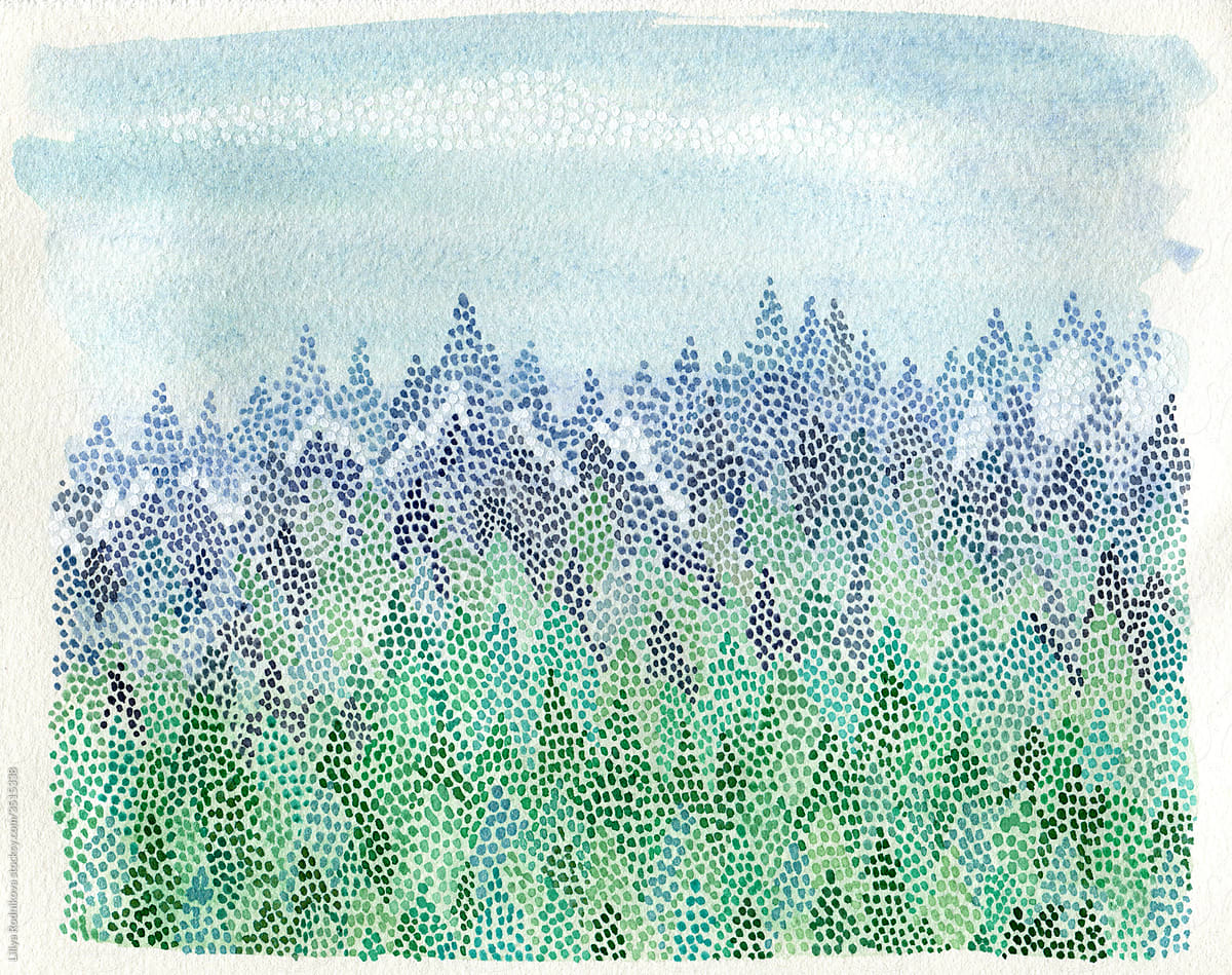 Abstract watercolor fir forest