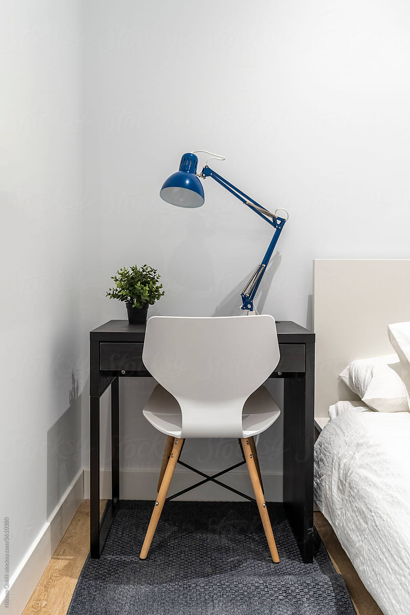 Comfortable study table with modern white chair