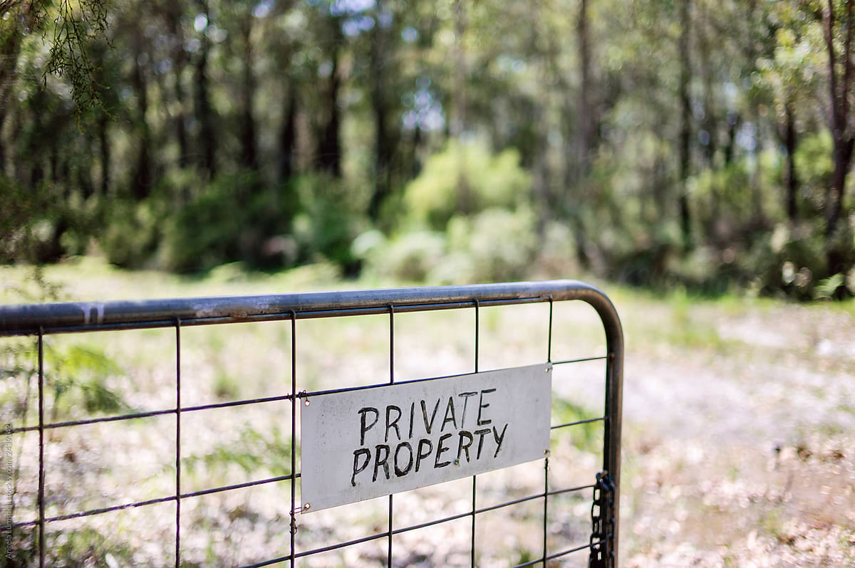 Private property sign on a gate