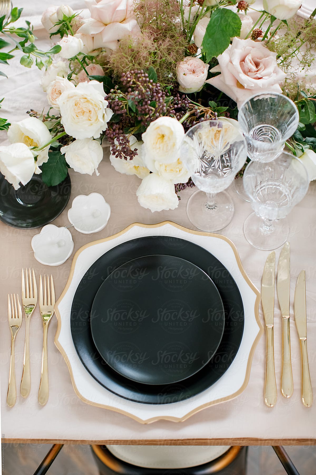 Black and gold table setting