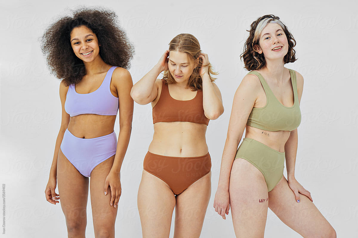 Diverse Female Models In Underwear Smiling by Stocksy Contributor