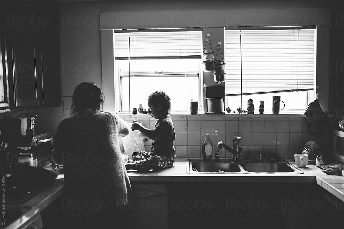grandmother and grandson cooking