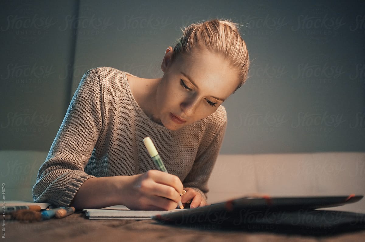 Art student doing homework
