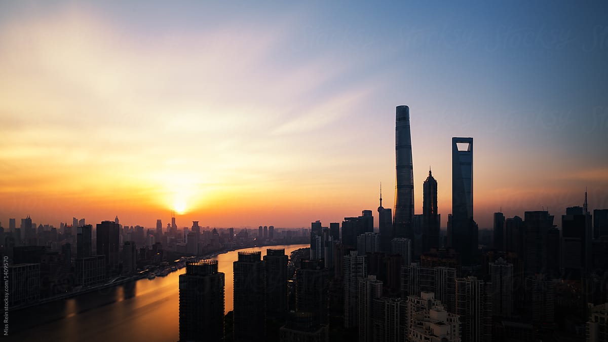 view of cityscape against sky during sunset,shanghai,china