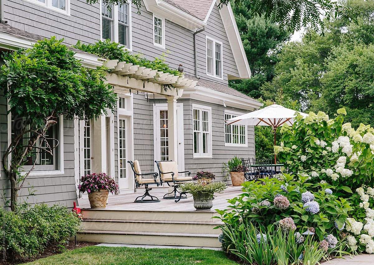 Summer Porch At luxury residence with Hydrangea