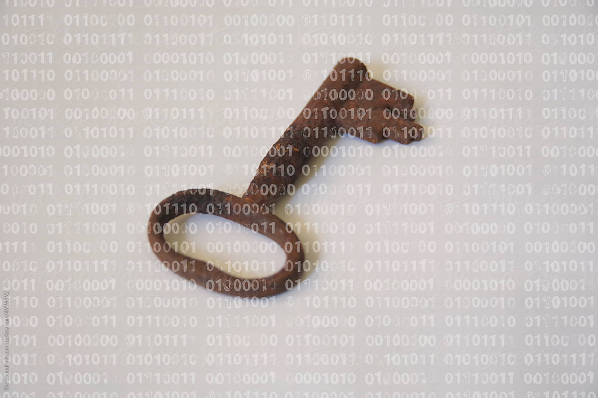 Photograph of Vintage Key with painted binary code overlaid