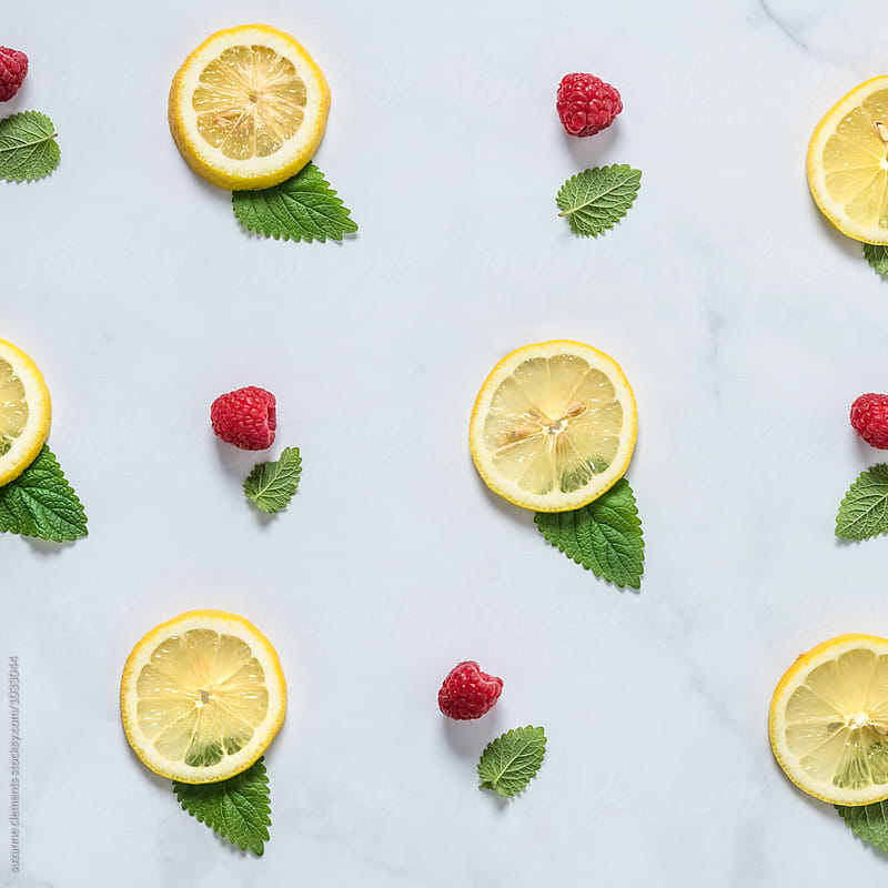 Flavor Pattern with Lemon, Mint and Raspberries