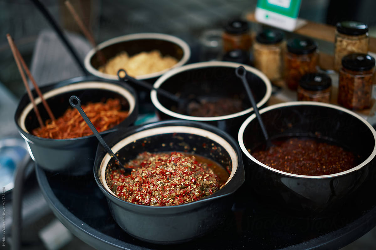 Side Dishes For Sale At A Street Food Vendor In Huangshan Anhui, China