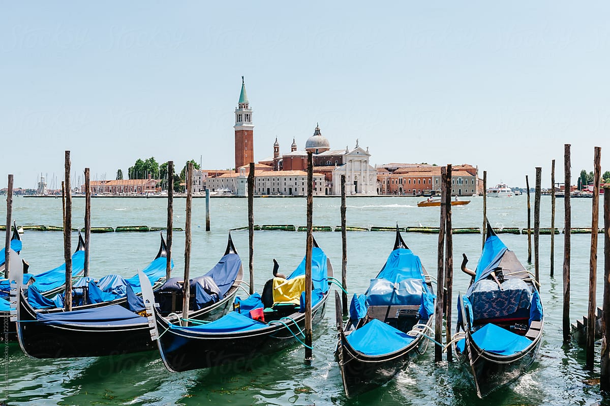 Venice gondolas in front of the Church of San Giorgio Maggiore