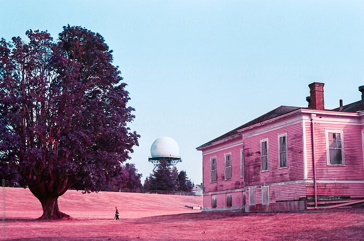 Pink House on surreal landscape