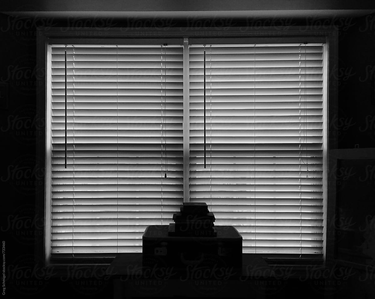 Black and white, window shades, morning sun, interior bedroom