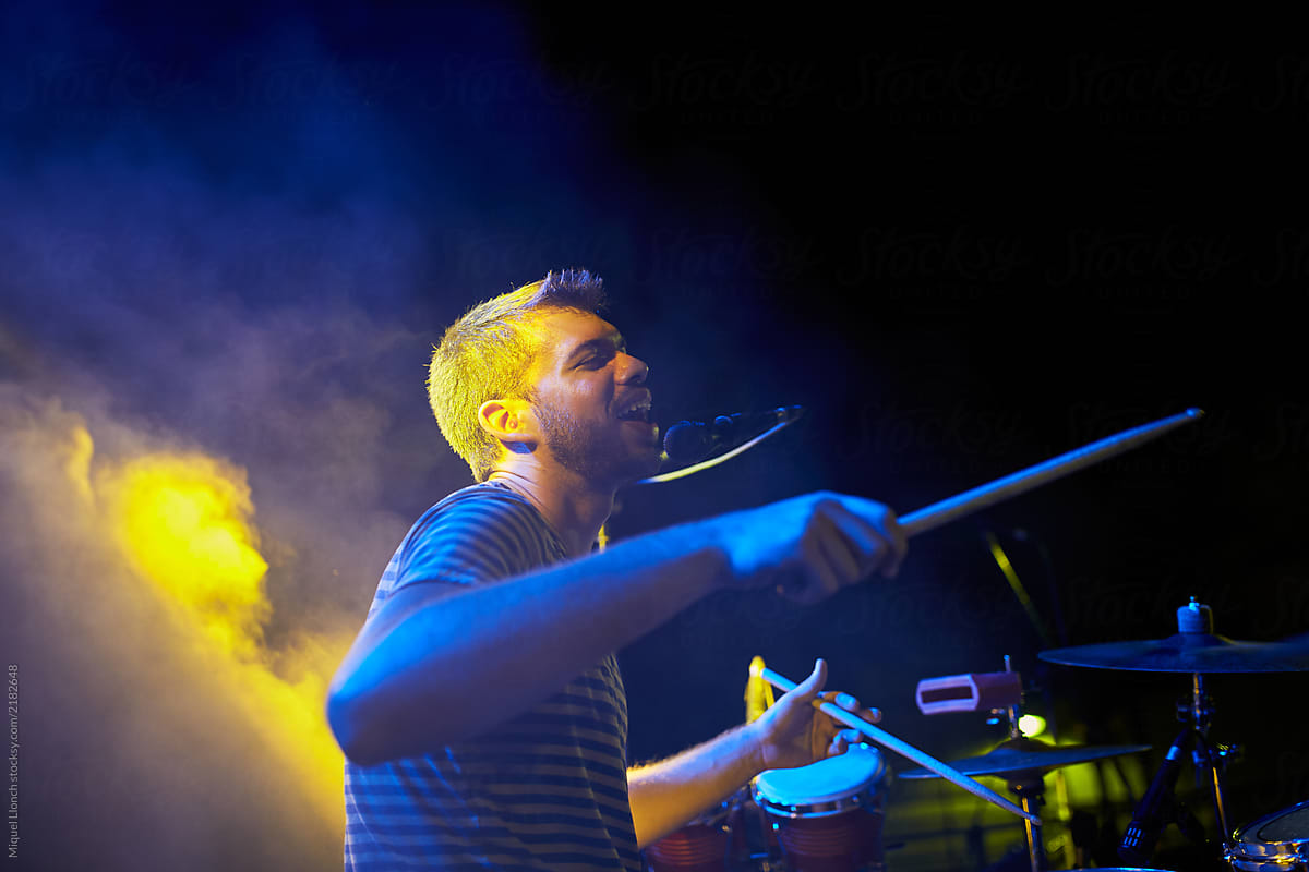 Drumer performing in a live concert
