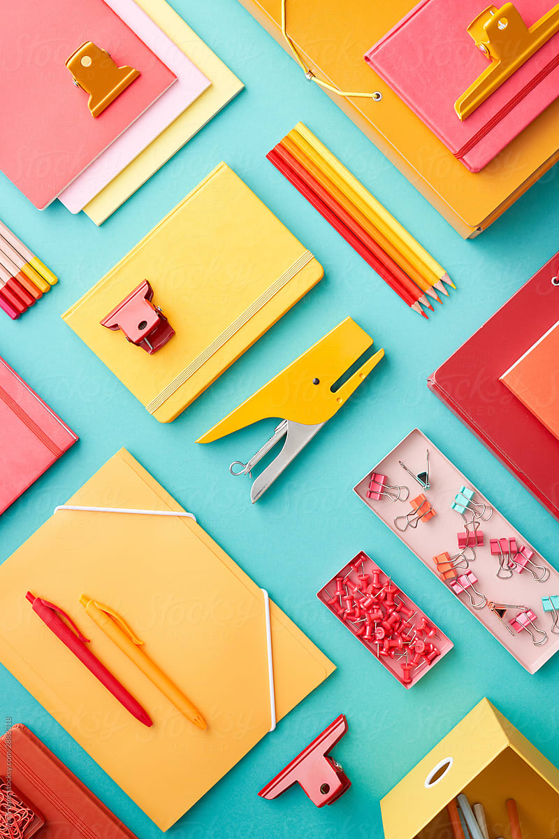 Set of colorful office supplies