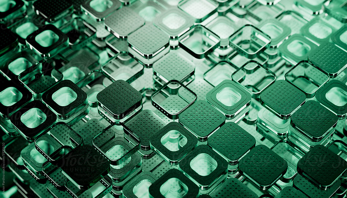Abstract high-tech background with green square blocks