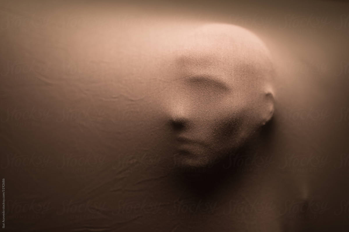 Side view of human head with surreal volume