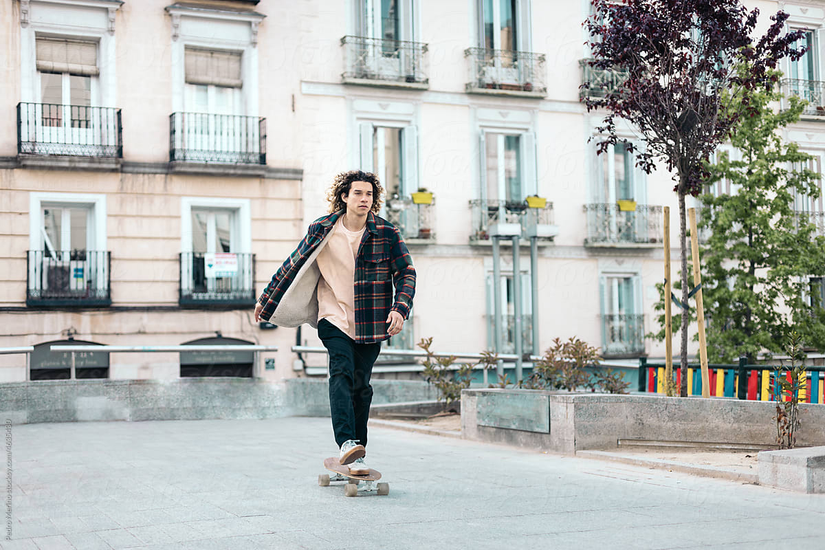 Man riding a skateboard in the city
