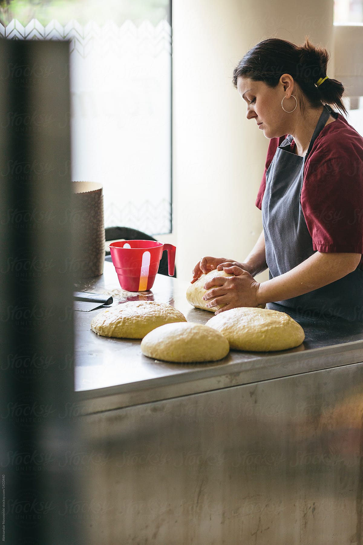 Preparing bread at the bakery