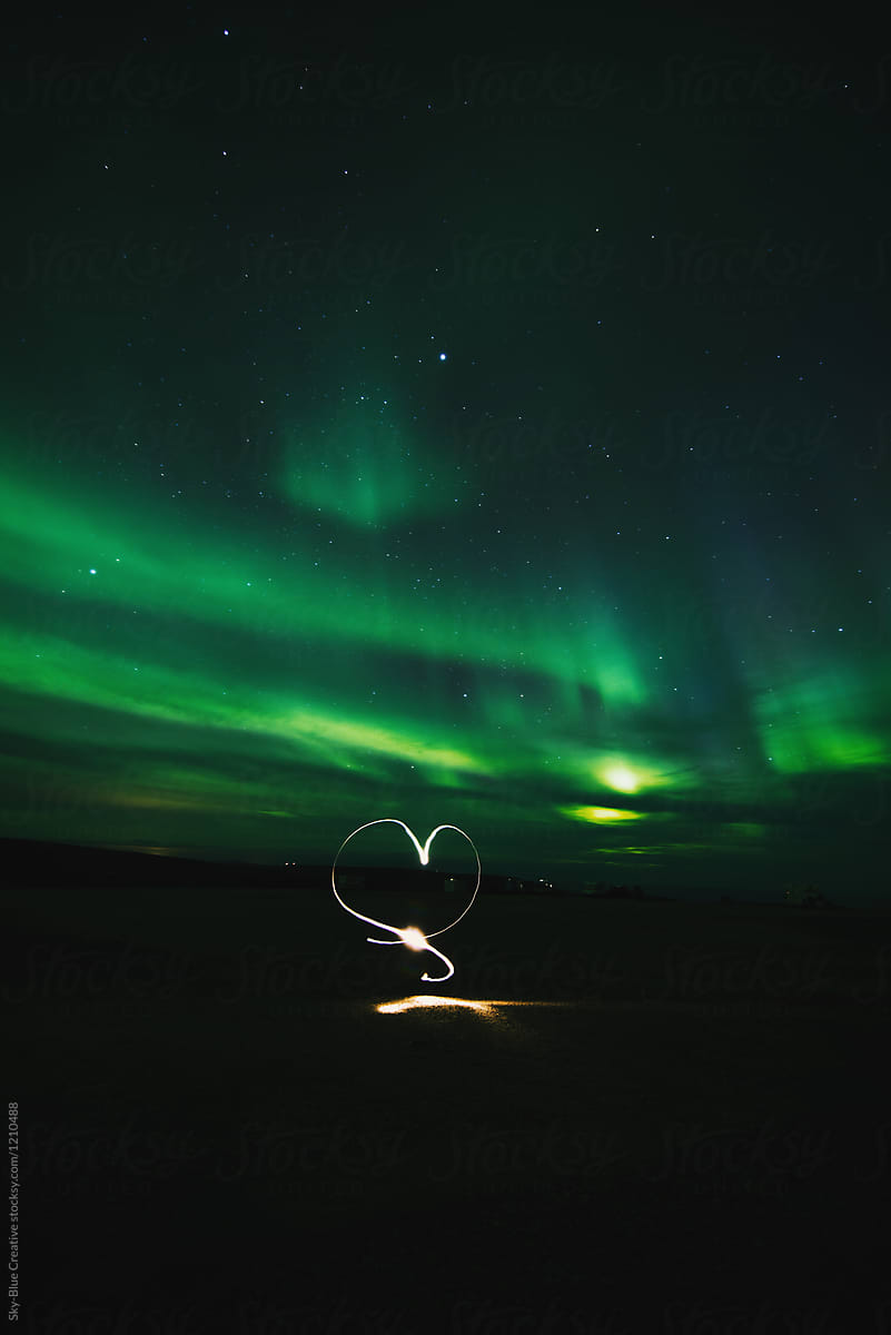 Light painting of an heart under the northern lights, Norway