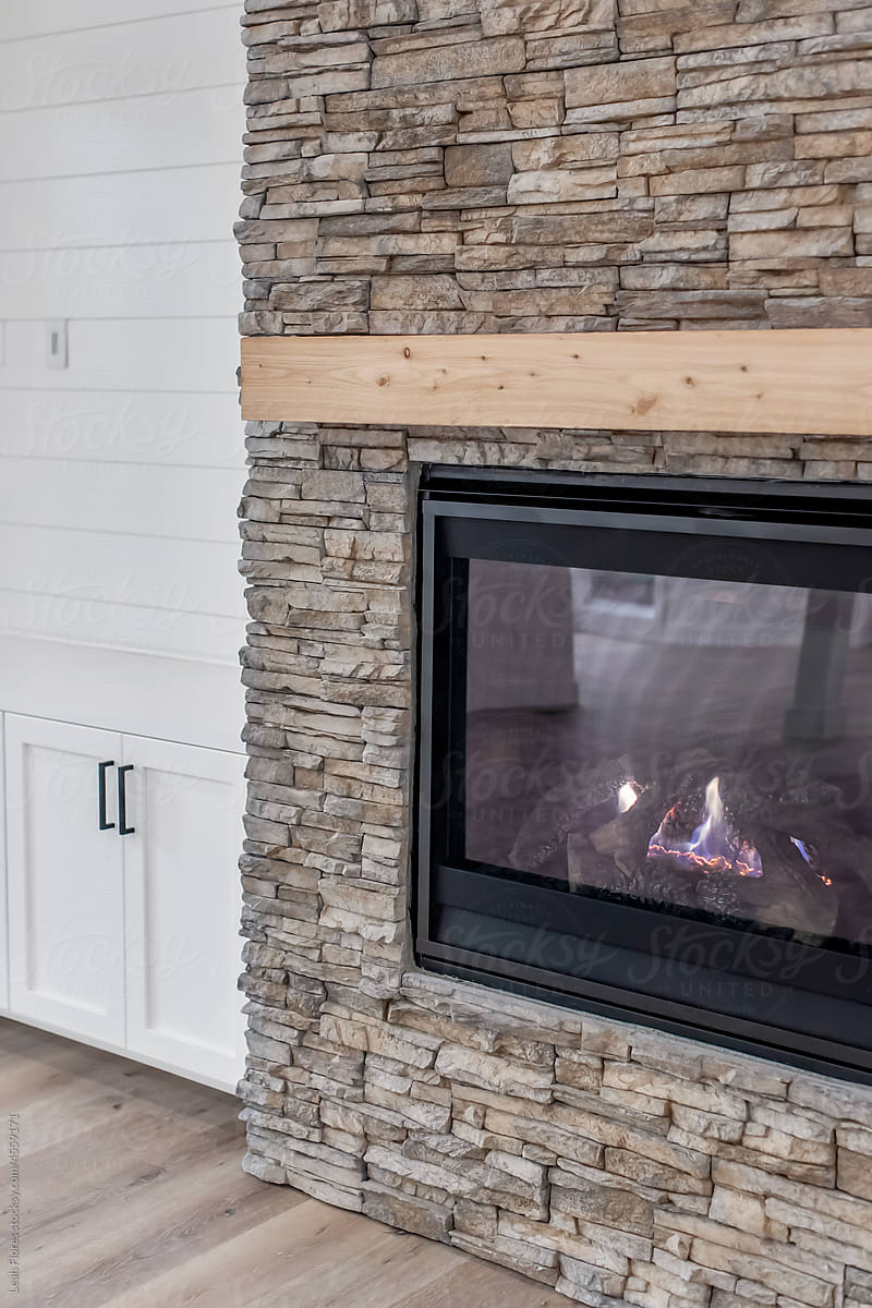 Closeup of Gas Fireplace in New Construction Home