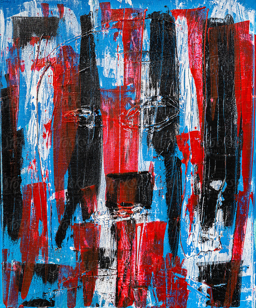 Abstract blue and red painting